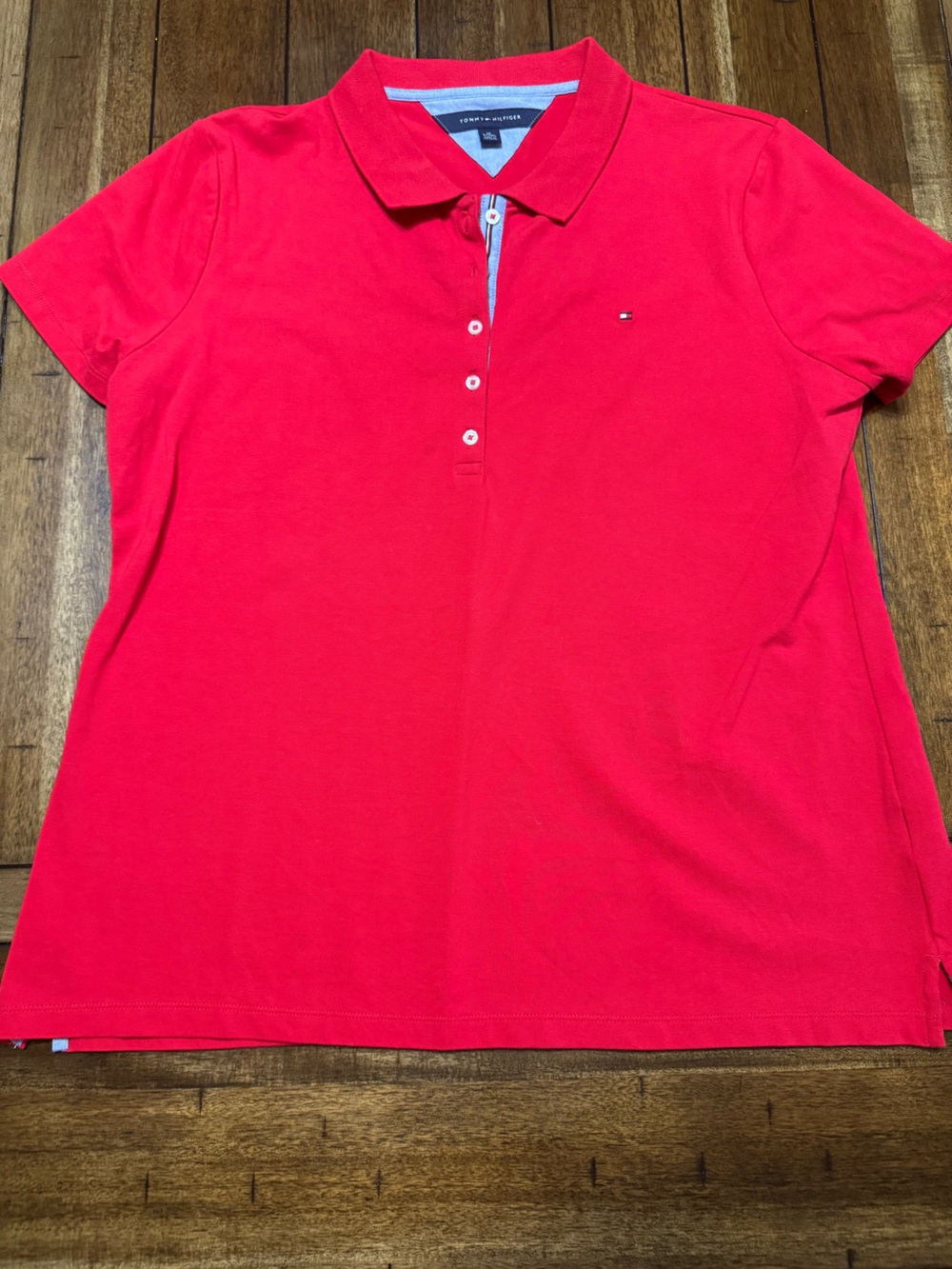 Tommy Hilfiger Women's Bright Red Polo Shirt with Button Placket